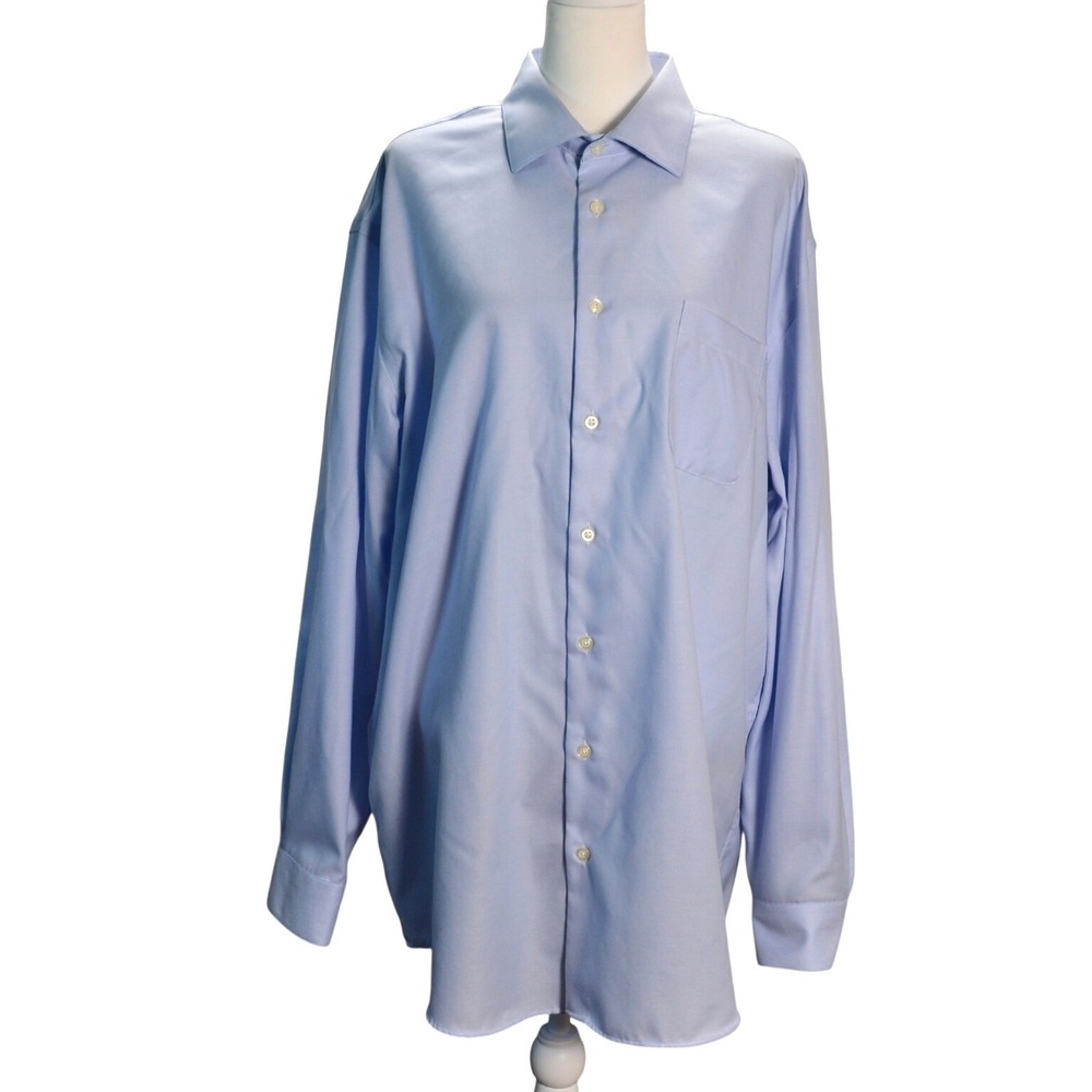 Pronto Uomo Dress Shirt‎ Mens 17.5 36/37 Blue Non-Iron Classic Fit Tall Office
